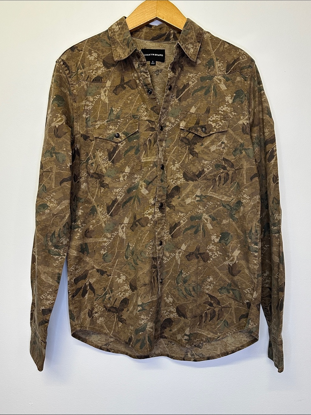 Lucky Brand Brown Olive Camo Print Button-Up Shirt